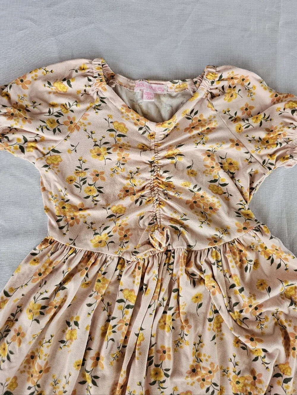 Girls Rule Peach Floral Short Sleeve Summer Dress Size 8 Knee Length Casual EUC